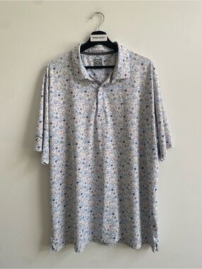 Callaway Men's Short Sleeve Polo in Blue and Cream Floral Print 2/$20